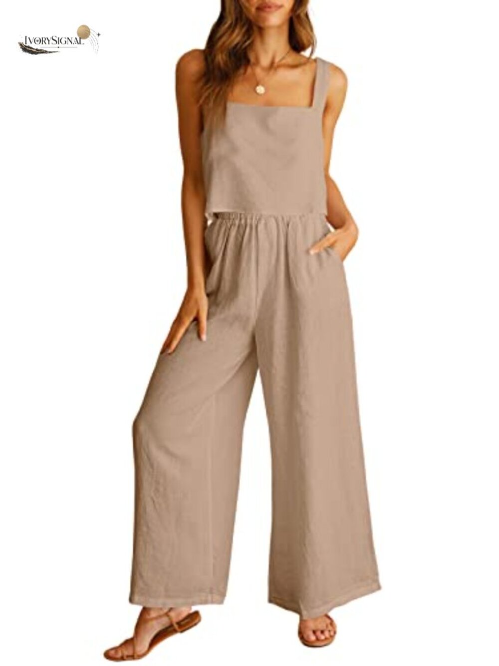 Women's 2 Piece Linen Blend Matching Lounge Set